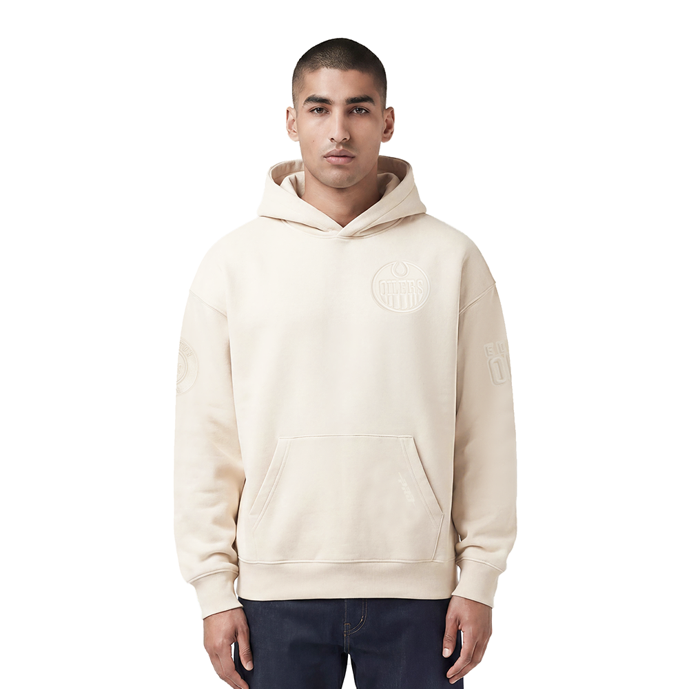 NHL EDMONTON OILERS NEUTRAL MEN'S DROP SHOULDER FLC PO HOODIE (EGGSHELL)