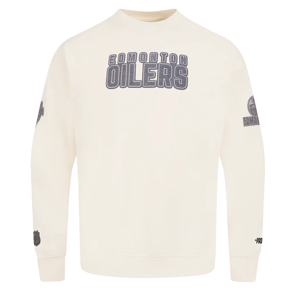 NHL EDMONTON OILERS REVERSE FRENCH TERRY MEN'S DROP SHOULDER FLC CREWNECK (EGGSHELL)