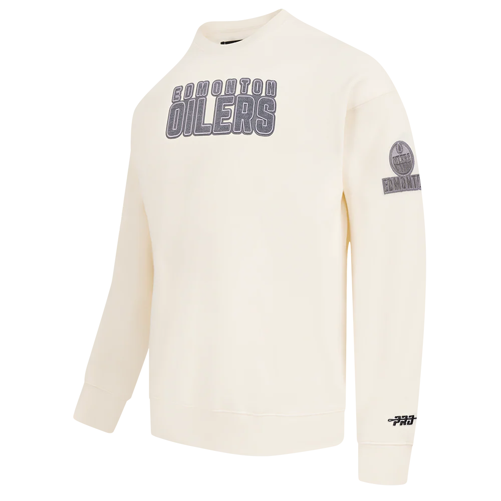 NHL EDMONTON OILERS REVERSE FRENCH TERRY MEN'S DROP SHOULDER FLC CREWNECK (EGGSHELL) - Image 2