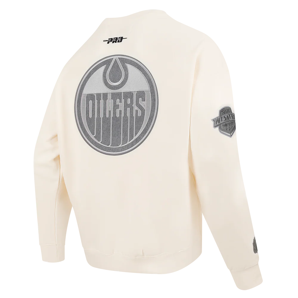 NHL EDMONTON OILERS REVERSE FRENCH TERRY MEN'S DROP SHOULDER FLC CREWNECK (EGGSHELL) - Image 4