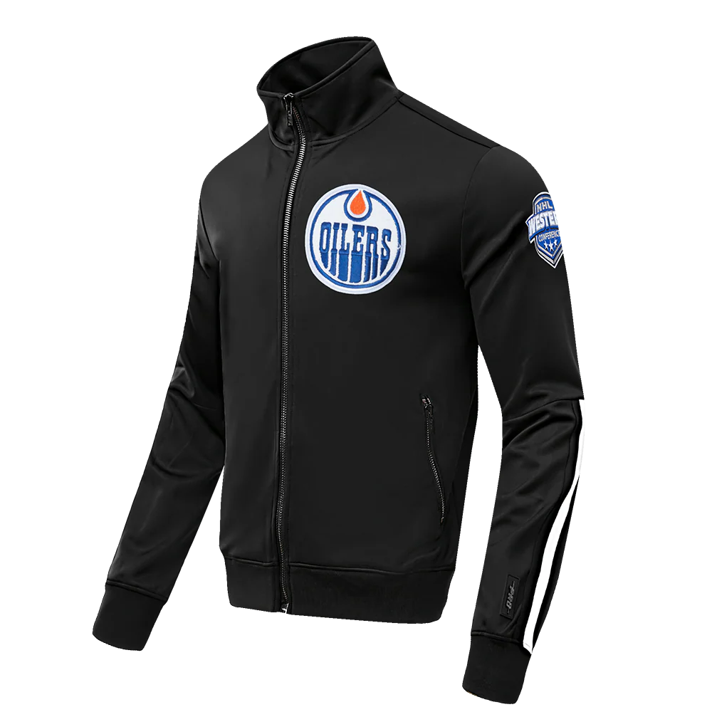 NHL EDMONTON OILERS CLASSIC CHENILLE MEN'S DOUBLE KNIT TRACK JACKET (BLACK) - Image 2