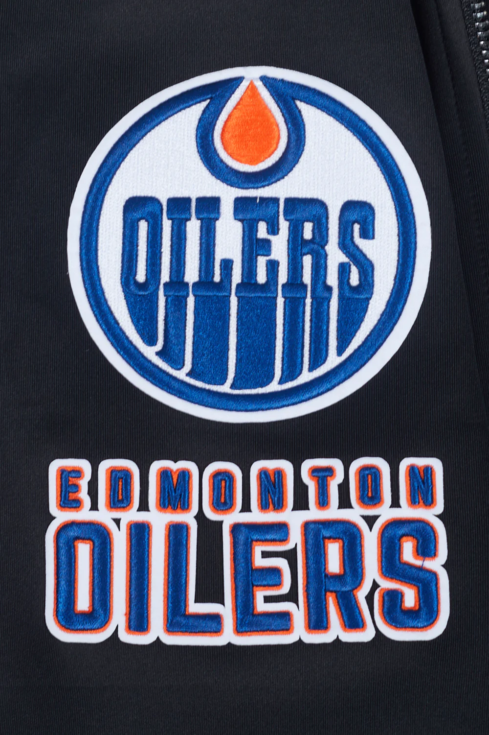 NHL EDMONTON OILERS CLASSIC CHENILLE MEN'S DOUBLE KNIT TRACK JACKET (BLACK) - Image 6