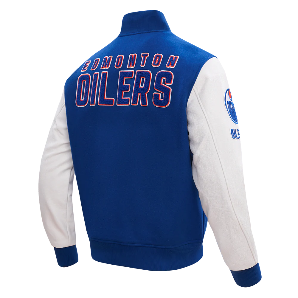 NHL EDMONTON OILERS CLASSIC WOOL MEN'S VARSITY JACKET (DODGER BLUE/WHITE) - Image 3