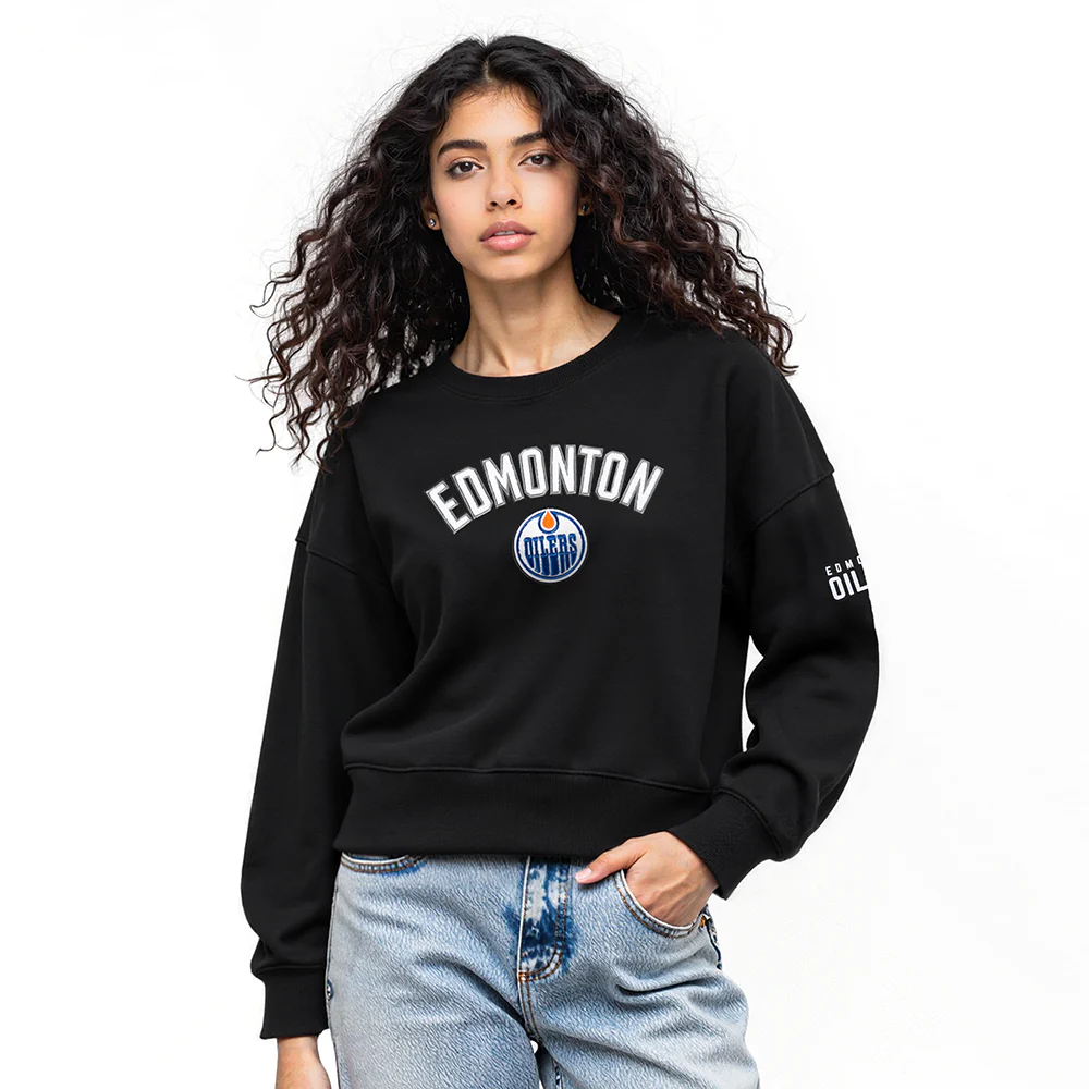 NHL EDMONTON OILERS CLASSIC WOMEN'S FLC CREWNECK (BLACK)