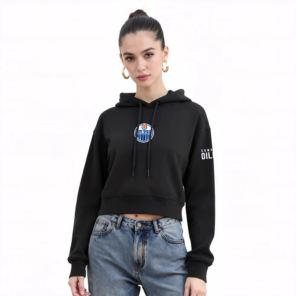 NHL EDMONTON OILERS CLASSIC WOMEN'S FLC CROPPED PO HOODIE (BLACK)