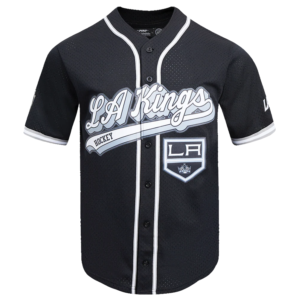 NHL LOS ANGELES KINGS SCRIPT TAIL MEN'S MESH BUTTON DOWN SHIRT (BLACK/GRAY)