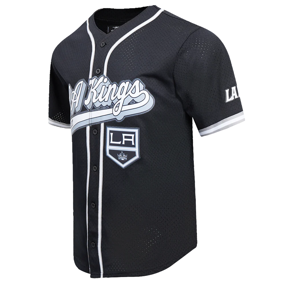 NHL LOS ANGELES KINGS SCRIPT TAIL MEN'S MESH BUTTON DOWN SHIRT (BLACK/GRAY) - Image 2