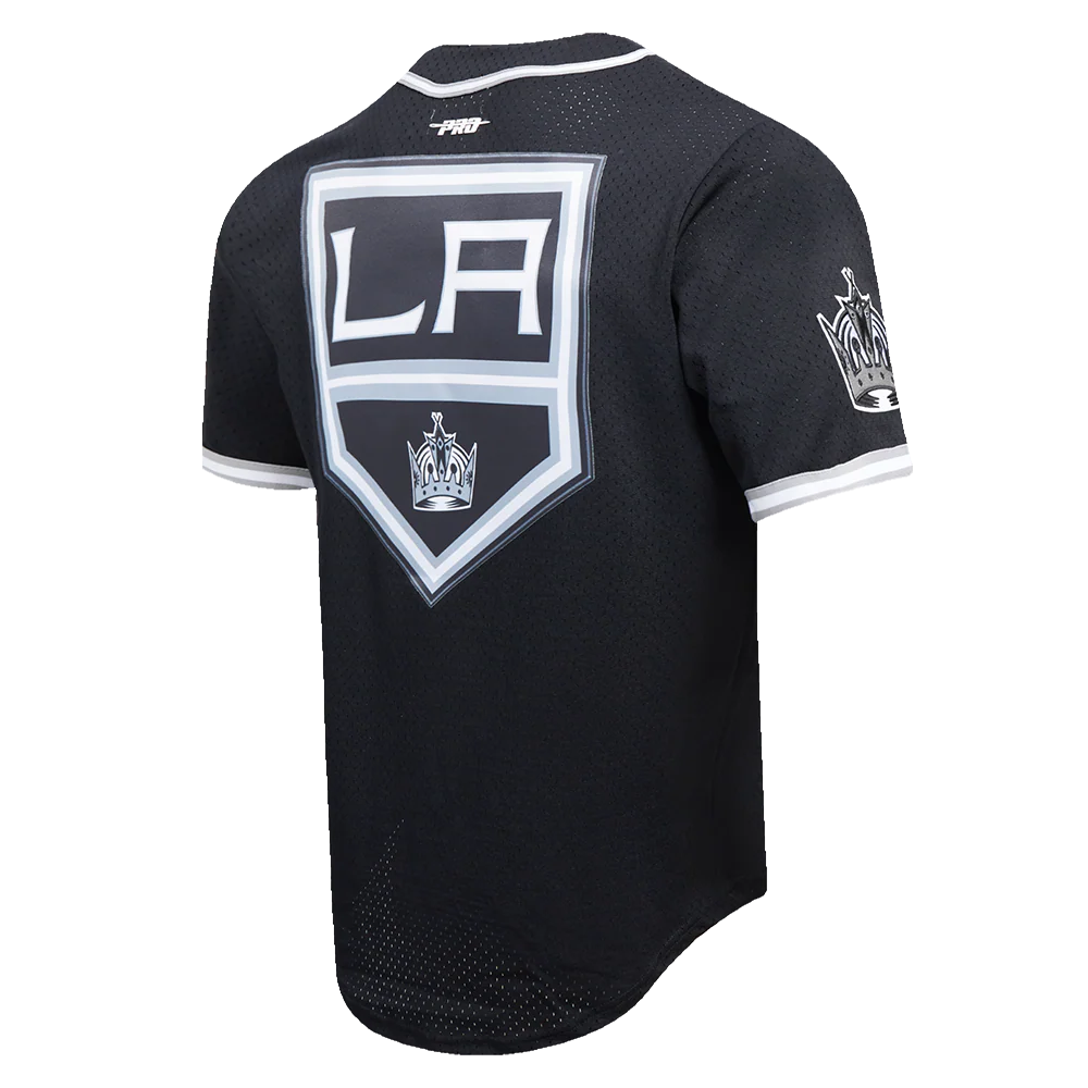 NHL LOS ANGELES KINGS SCRIPT TAIL MEN'S MESH BUTTON DOWN SHIRT (BLACK/GRAY) - Image 3
