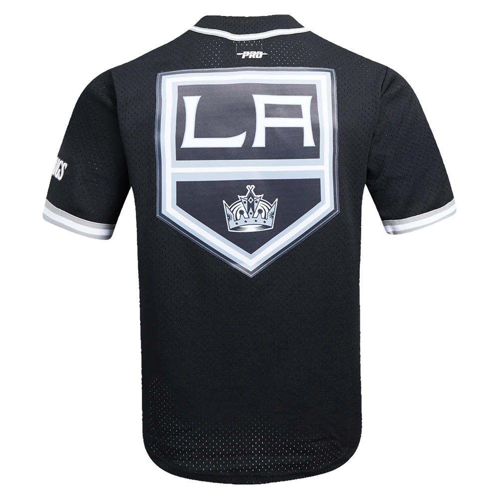 NHL LOS ANGELES KINGS SCRIPT TAIL MEN'S MESH BUTTON DOWN SHIRT (BLACK/GRAY) - Image 4