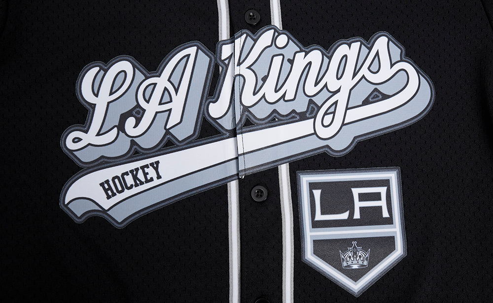 NHL LOS ANGELES KINGS SCRIPT TAIL MEN'S MESH BUTTON DOWN SHIRT (BLACK/GRAY) - Image 6