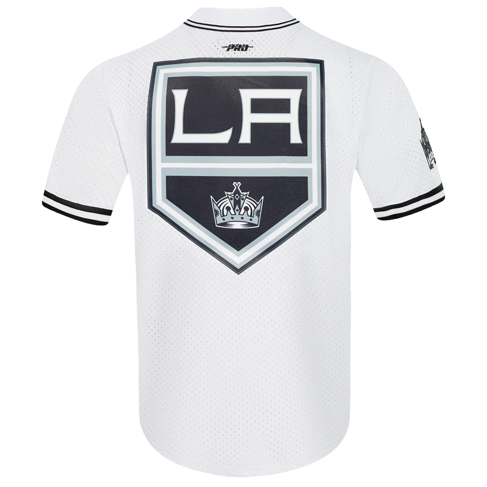 NHL LOS ANGELES KINGS SCRIPT TAIL MEN'S MESH BUTTON DOWN SHIRT (WHITE/BLACK/WHITE) - Image 3