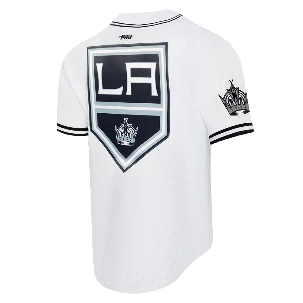 NHL LOS ANGELES KINGS SCRIPT TAIL MEN'S MESH BUTTON DOWN SHIRT (WHITE/BLACK/WHITE) - Image 4