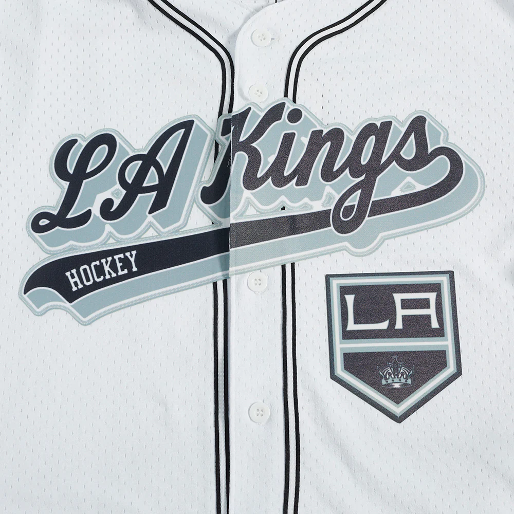 NHL LOS ANGELES KINGS SCRIPT TAIL MEN'S MESH BUTTON DOWN SHIRT (WHITE/BLACK/WHITE) - Image 7