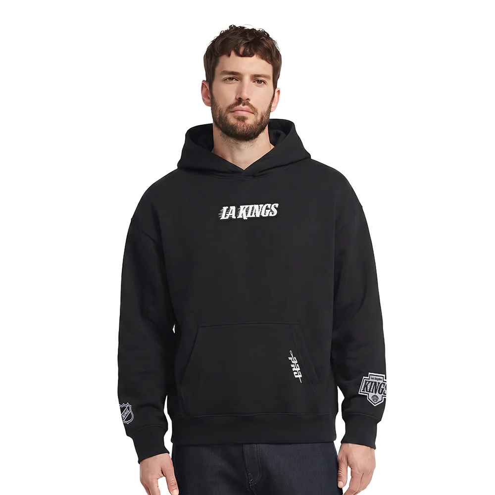 NHL LOS ANGELES KINGS WINGSPAN MEN'S DROP SHOULDER FLEECE PULLOVER HOODIE (BLACK) - Image 2