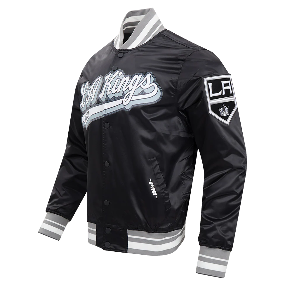 NHL LOS ANGELES KINGS SCRIPT TAIL MEN'S SATIN JACKET (BLACK/GRAY) - Image 2