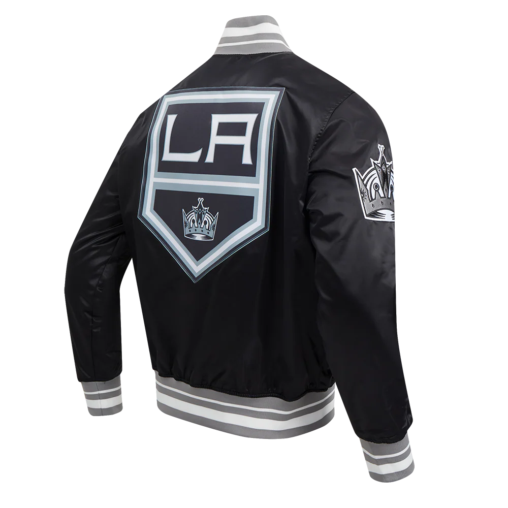 NHL LOS ANGELES KINGS SCRIPT TAIL MEN'S SATIN JACKET (BLACK/GRAY) - Image 3