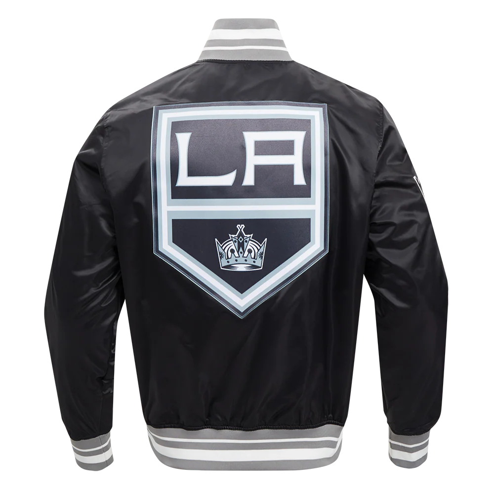 NHL LOS ANGELES KINGS SCRIPT TAIL MEN'S SATIN JACKET (BLACK/GRAY) - Image 4