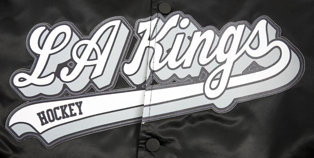 NHL LOS ANGELES KINGS SCRIPT TAIL MEN'S SATIN JACKET (BLACK/GRAY) - Image 8