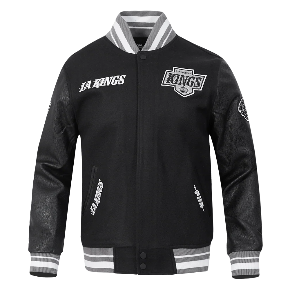 NHL LOS ANGELES KINGS RETRO CLASSIC MEN'S RIB WOOL VARSITY JACKET (BLACK/GRAY)