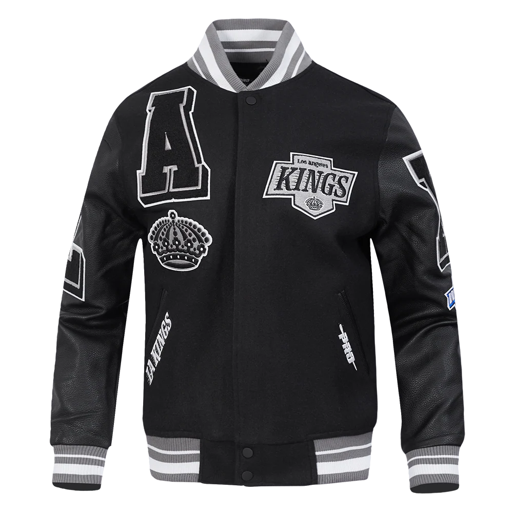 NHL LOS ANGELES KINGS MASHUP MEN'S RIB WOOL VARSITY JACKET (BLACK/GRAY)