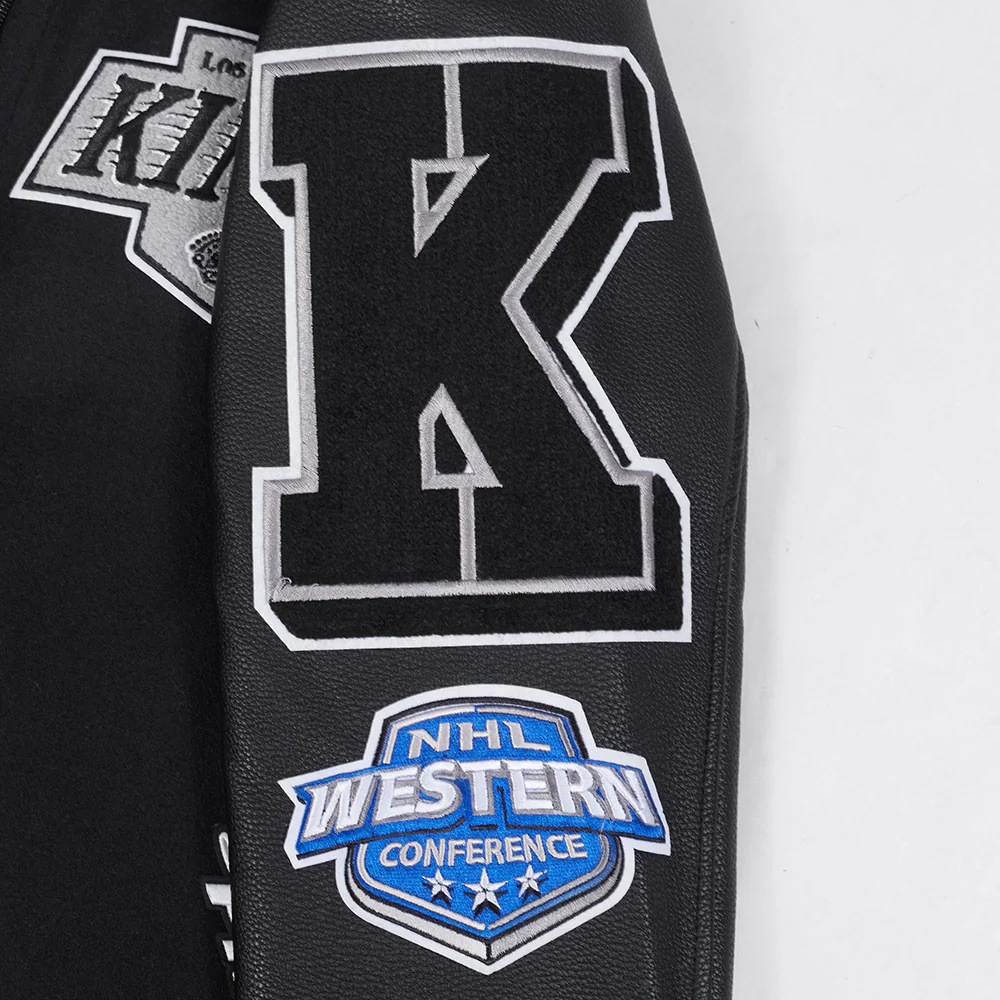 NHL LOS ANGELES KINGS MASHUP MEN'S RIB WOOL VARSITY JACKET (BLACK/GRAY) - Image 10