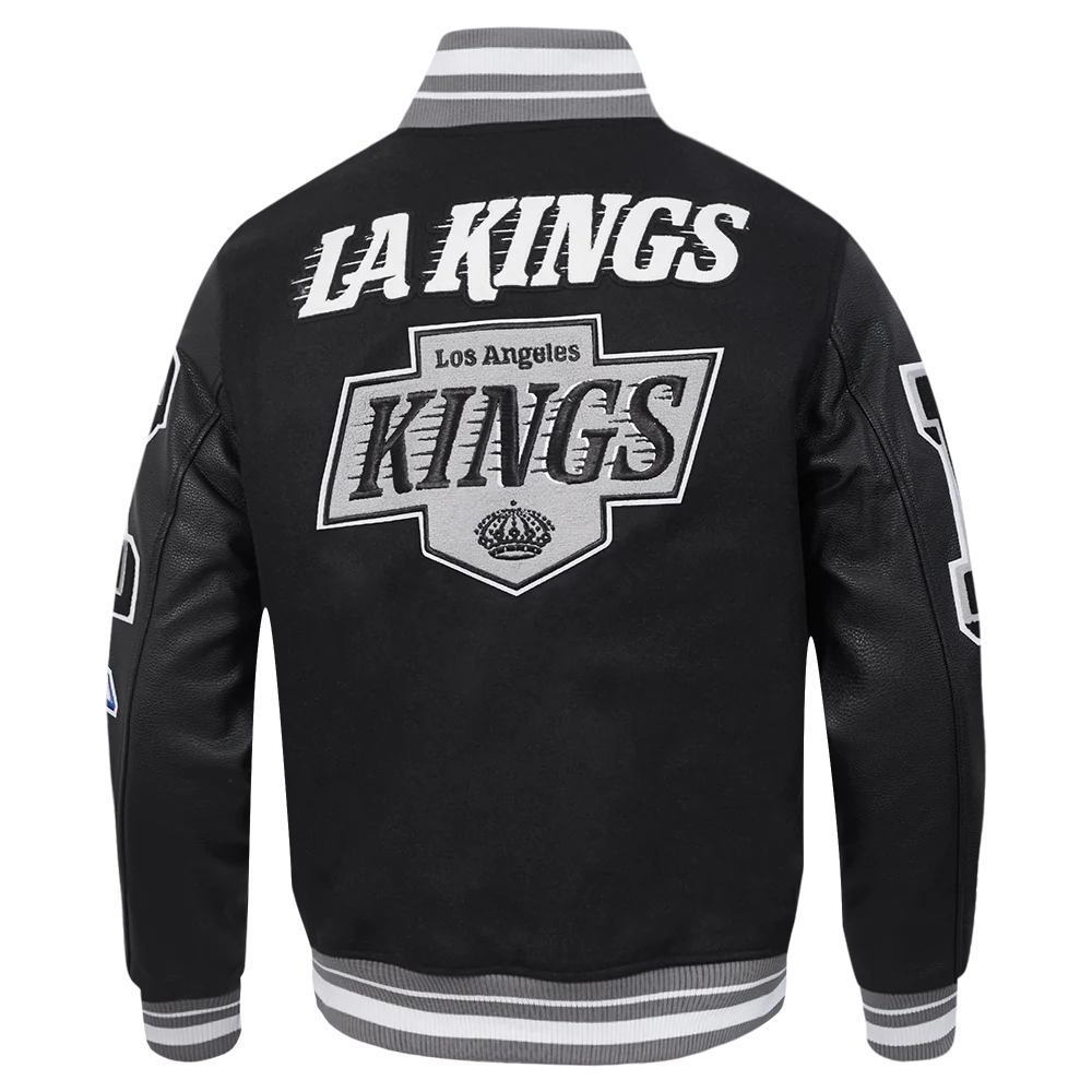 NHL LOS ANGELES KINGS MASHUP MEN'S RIB WOOL VARSITY JACKET (BLACK/GRAY) - Image 3