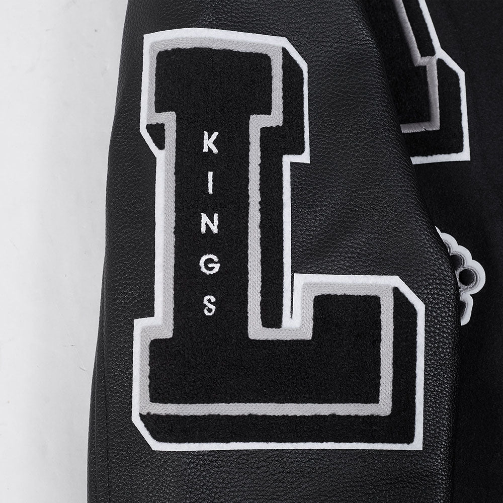 NHL LOS ANGELES KINGS MASHUP MEN'S RIB WOOL VARSITY JACKET (BLACK/GRAY) - Image 5