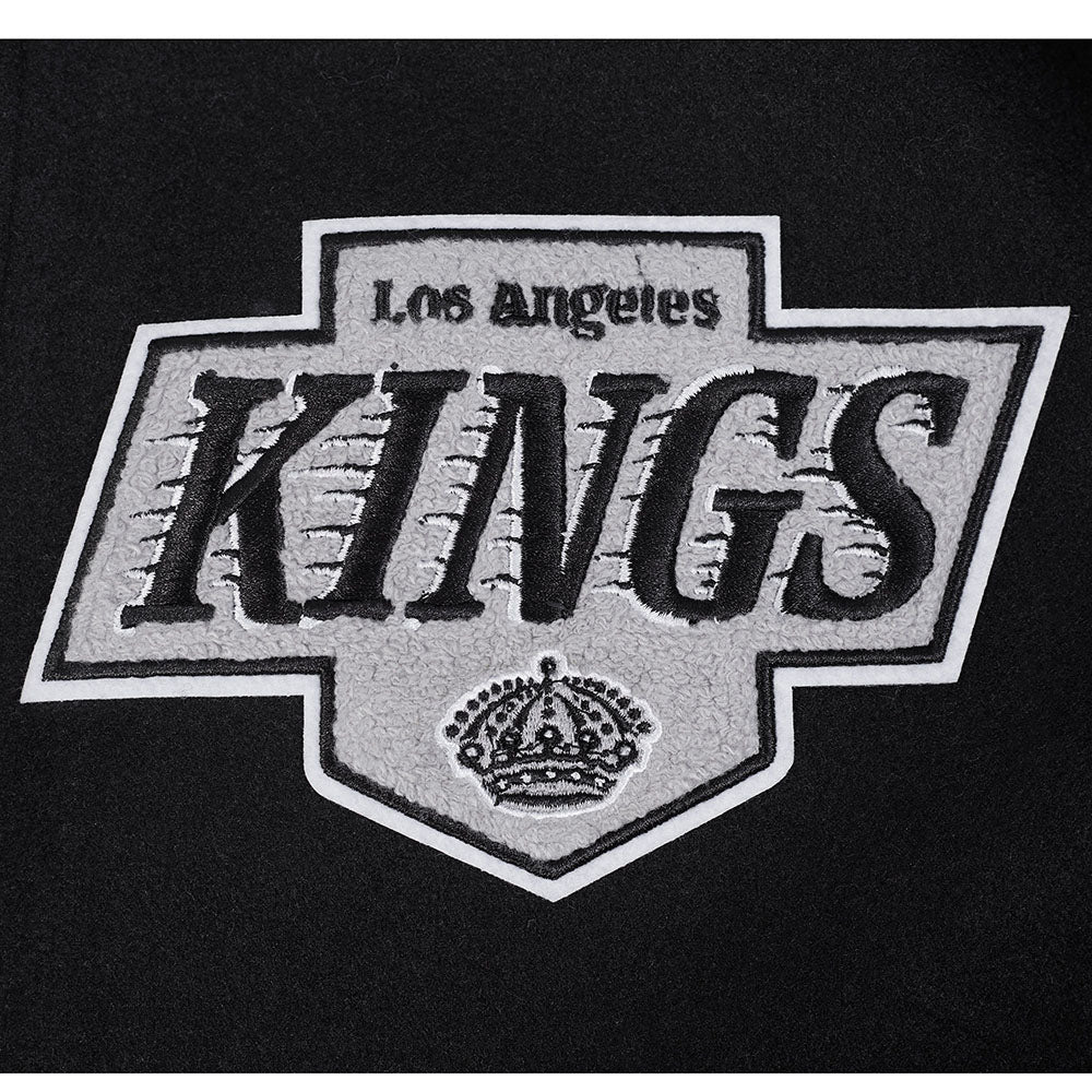 NHL LOS ANGELES KINGS MASHUP MEN'S RIB WOOL VARSITY JACKET (BLACK/GRAY) - Image 7