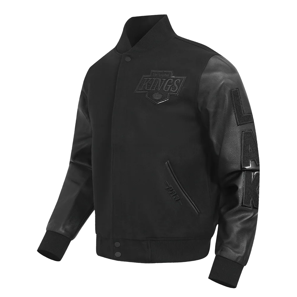 NHL LOS ANGELES KINGS TRIPLE BLACK MEN'S WOOL VARSITY JACKET (TRIPLE BLACK) - Image 4