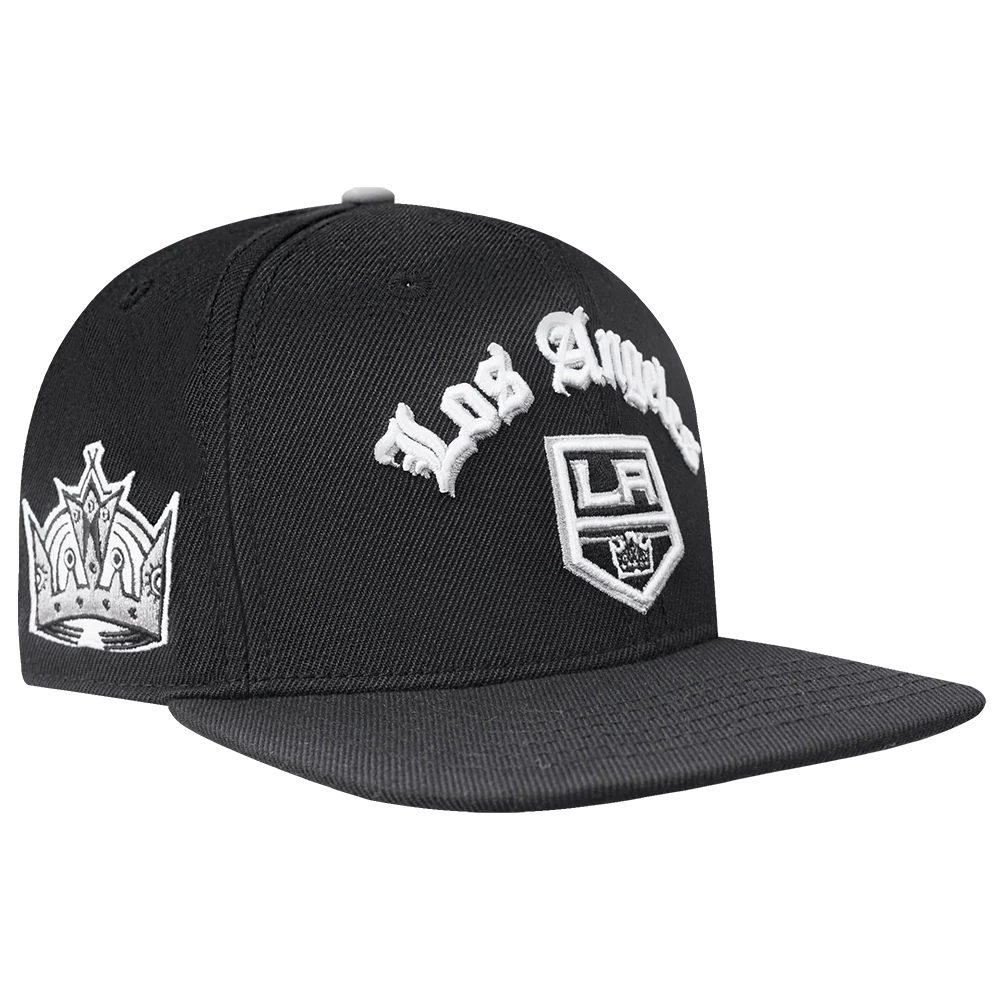NHL LOS ANGELES KINGS OLD ENGLISH UNISEX 6 PANEL SNAPBACK HAT (BLACK)