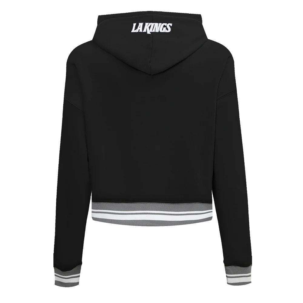 NHL LOS ANGELES KINGS SCRIPT TAIL WOMEN'S RIB FLEECE CROPPED PULLOVER HOODIE (BLACK/GRAY) - Image 3