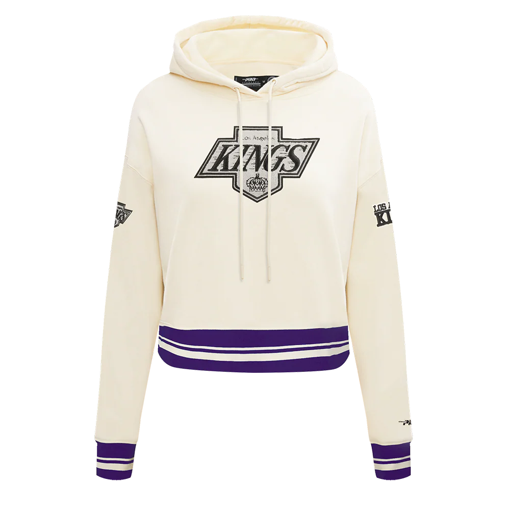 NHL LOS ANGELES KINGS RETRO CLASSIC WOMEN'S RIB CROPPED PO HOODIE (EGGSHELL/ PURPLE)
