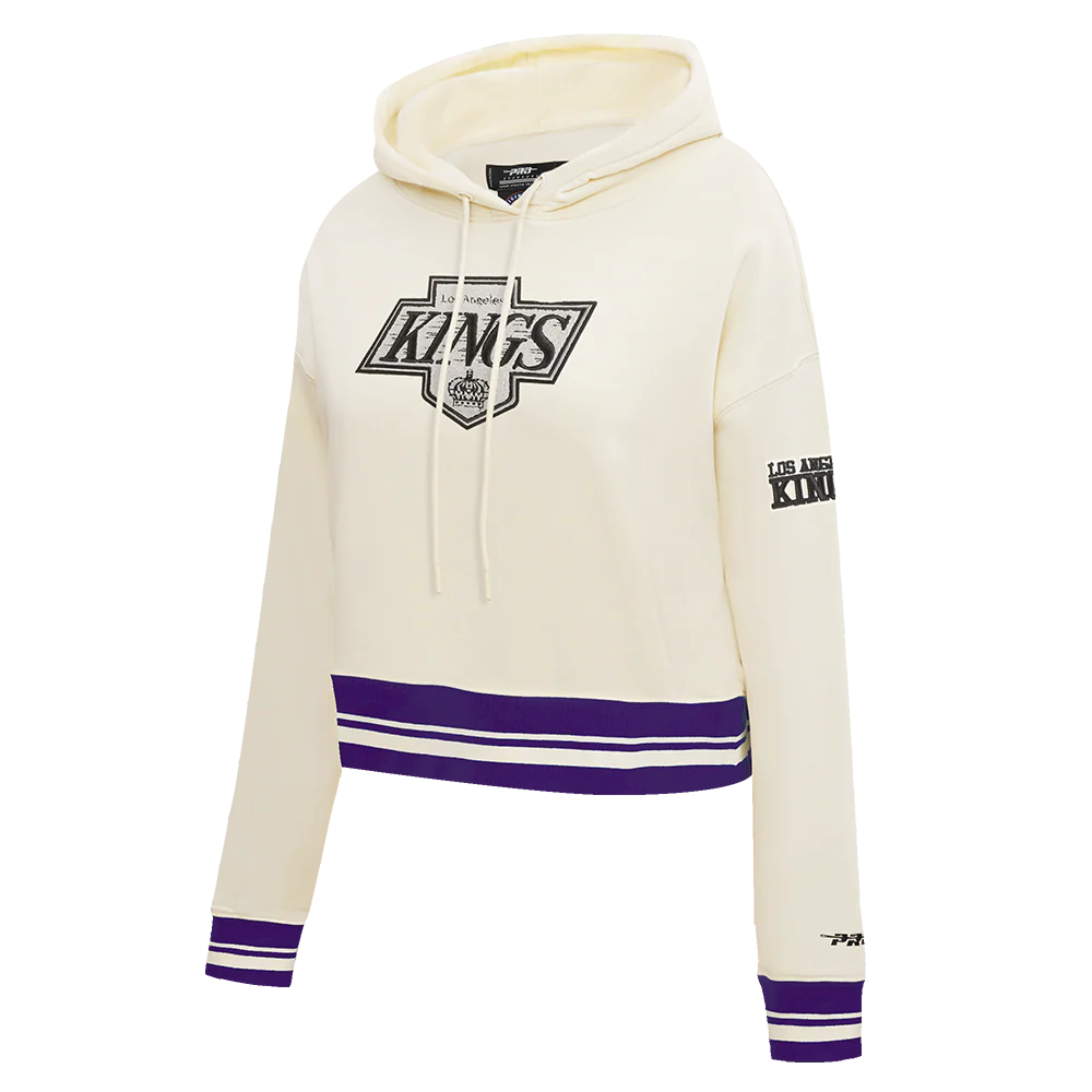 NHL LOS ANGELES KINGS RETRO CLASSIC WOMEN'S RIB CROPPED PO HOODIE (EGGSHELL/ PURPLE) - Image 2