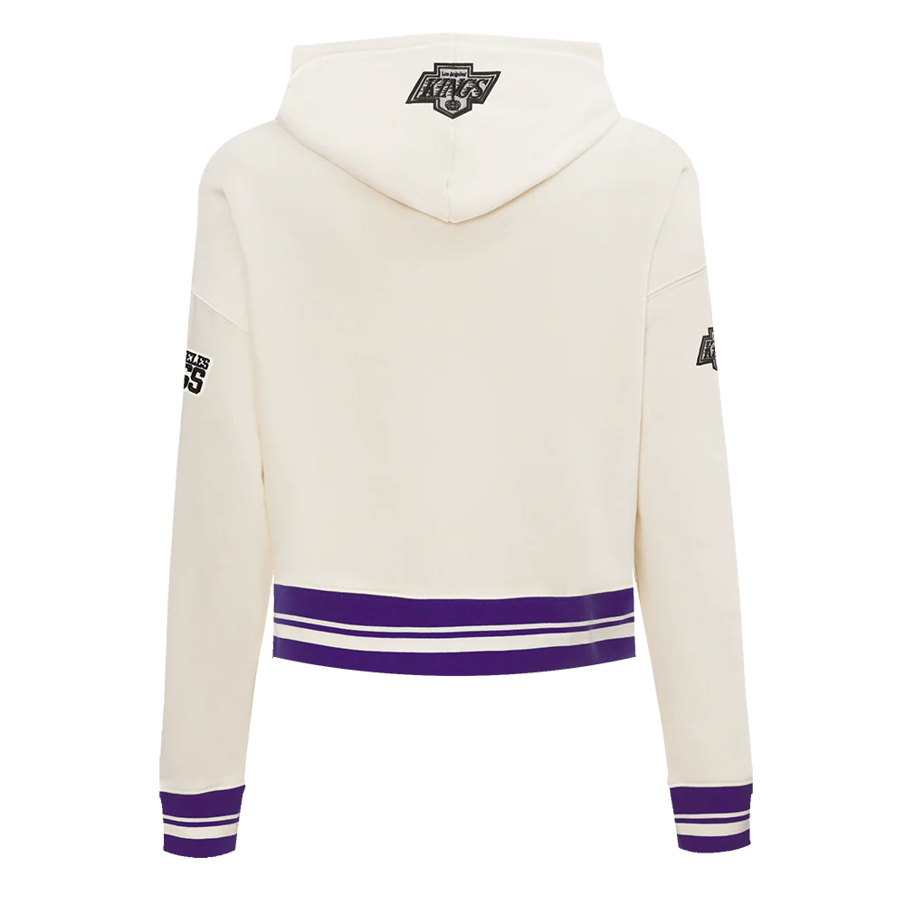 NHL LOS ANGELES KINGS RETRO CLASSIC WOMEN'S RIB CROPPED PO HOODIE (EGGSHELL/ PURPLE) - Image 3