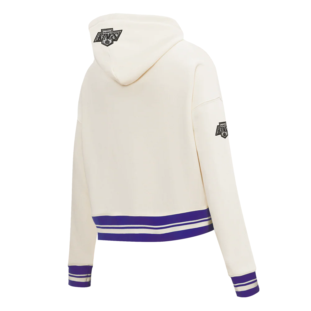 NHL LOS ANGELES KINGS RETRO CLASSIC WOMEN'S RIB CROPPED PO HOODIE (EGGSHELL/ PURPLE) - Image 4