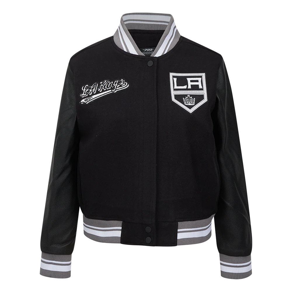 NHL LOS ANGELES KINGS SCRIPT TAIL WOMEN'S WOOL VARSITY JACKET (BLACK/GRAY)
