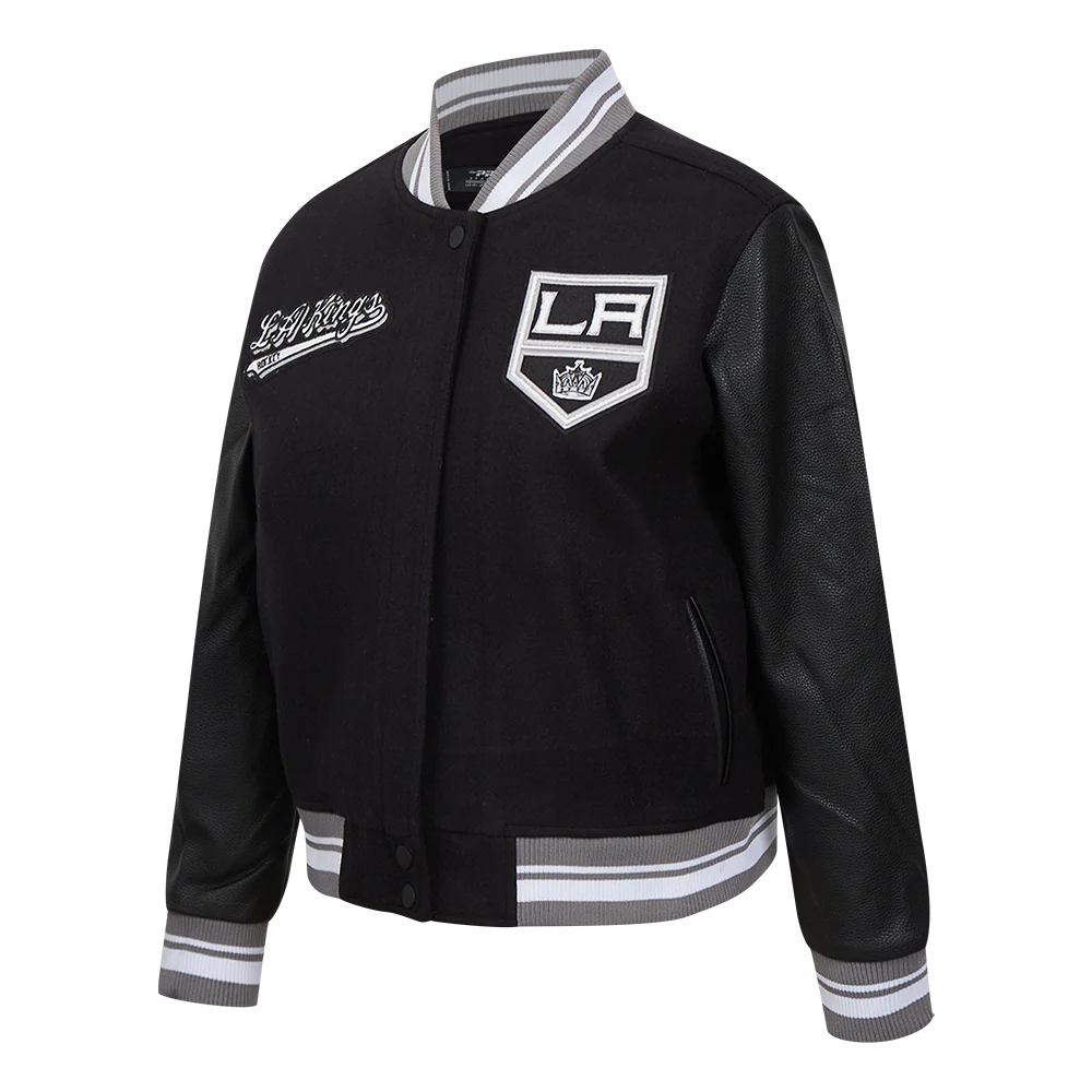 NHL LOS ANGELES KINGS SCRIPT TAIL WOMEN'S WOOL VARSITY JACKET (BLACK/GRAY) - Image 2