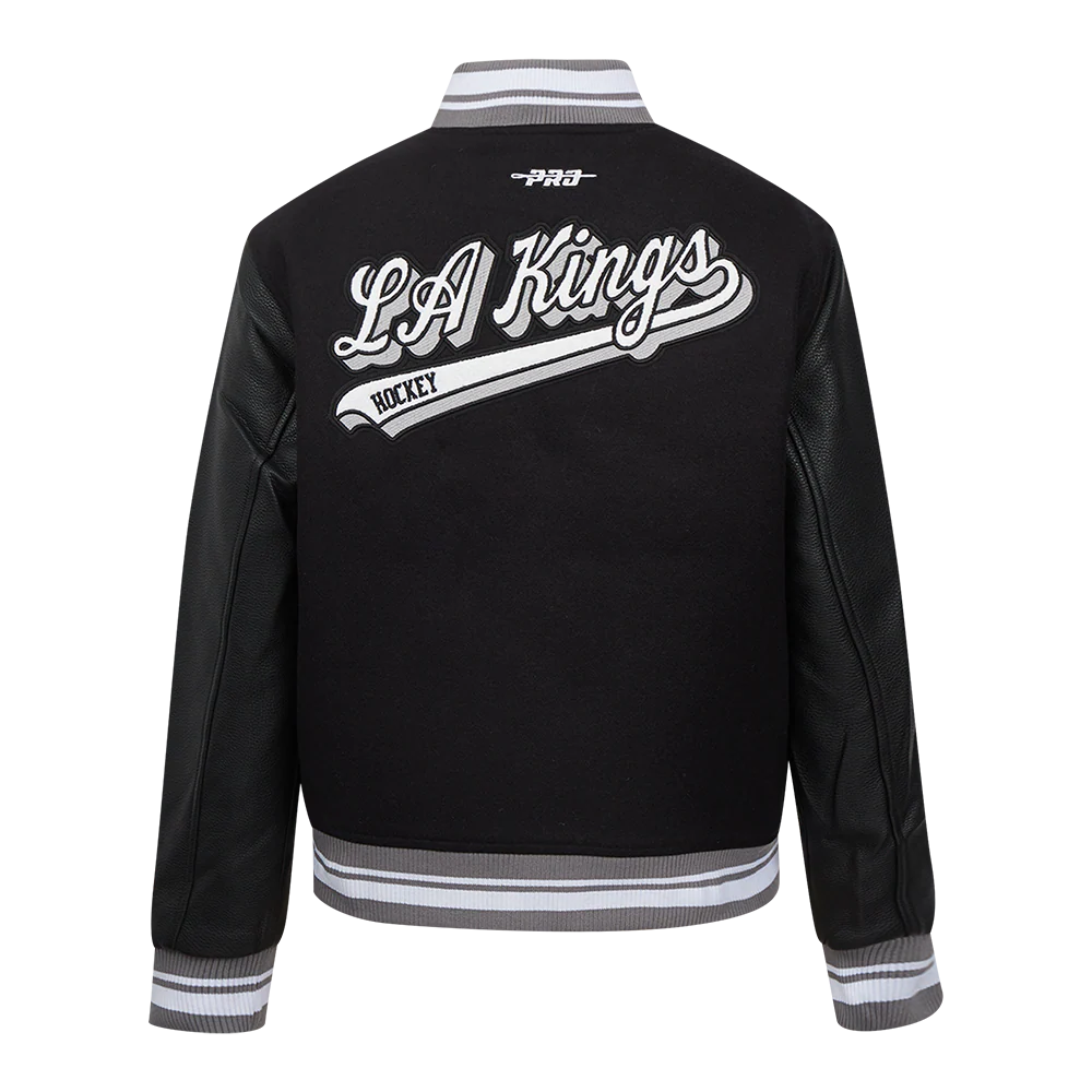 NHL LOS ANGELES KINGS SCRIPT TAIL WOMEN'S WOOL VARSITY JACKET (BLACK/GRAY) - Image 3