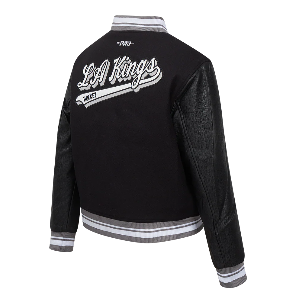 NHL LOS ANGELES KINGS SCRIPT TAIL WOMEN'S WOOL VARSITY JACKET (BLACK/GRAY) - Image 4