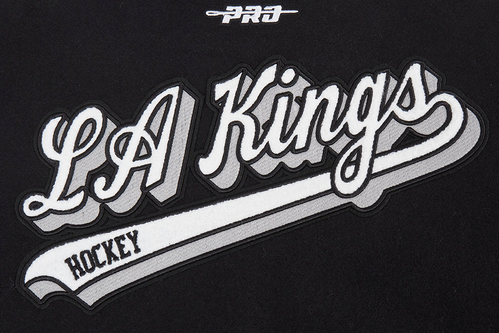 NHL LOS ANGELES KINGS SCRIPT TAIL WOMEN'S WOOL VARSITY JACKET (BLACK/GRAY) - Image 7