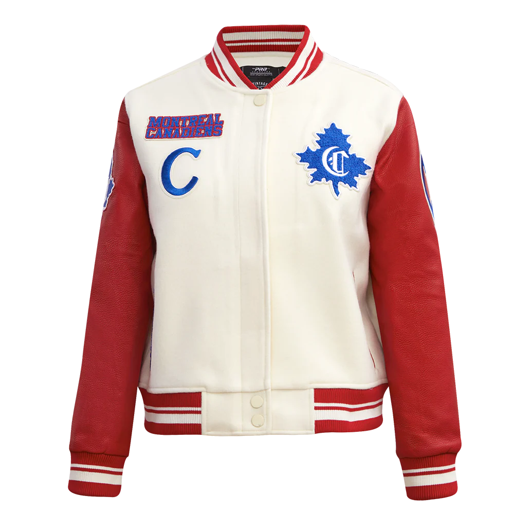 NHL MONTRÉAL CANADIENS RETRO CLASSIC WOMEN'S RIB WOOL VARSITY JACKET (EGGSHELL/ RED)