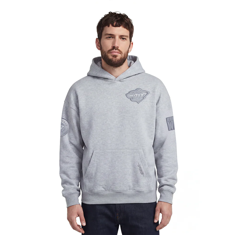 NHL MINNESOTA WILD NEUTRAL MEN'S DROP SHOULDER PULLOVER HOODIE (DARK HEATHER GRAY)