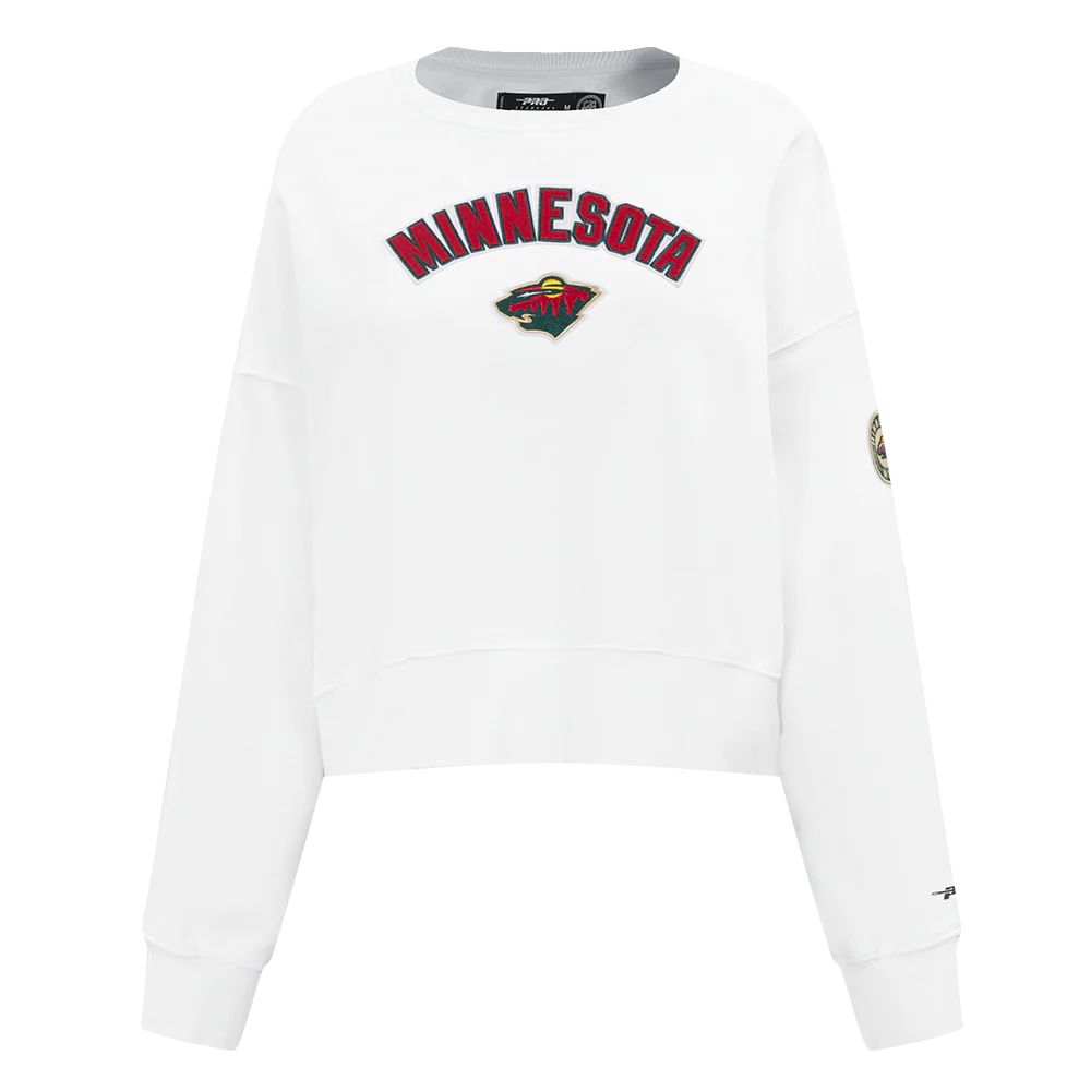 NHL MINNESOTA WILD CLASSIC WOMEN'S FLEECE CREWNECK (WHITE)