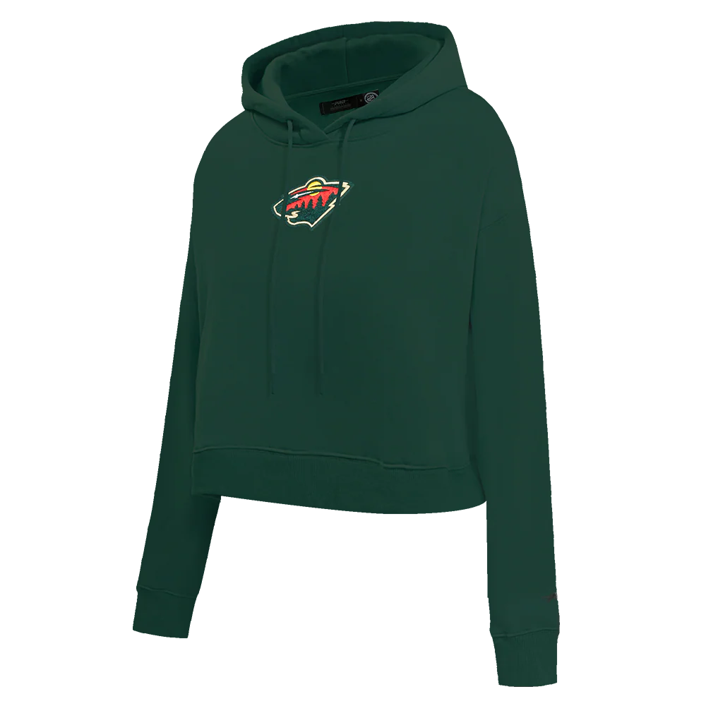 NHL MINNESOTA WILD CLASSIC WOMEN'S CROPPED FLEECE PULLOVER HOODIE (FOREST GREEN) - Image 2