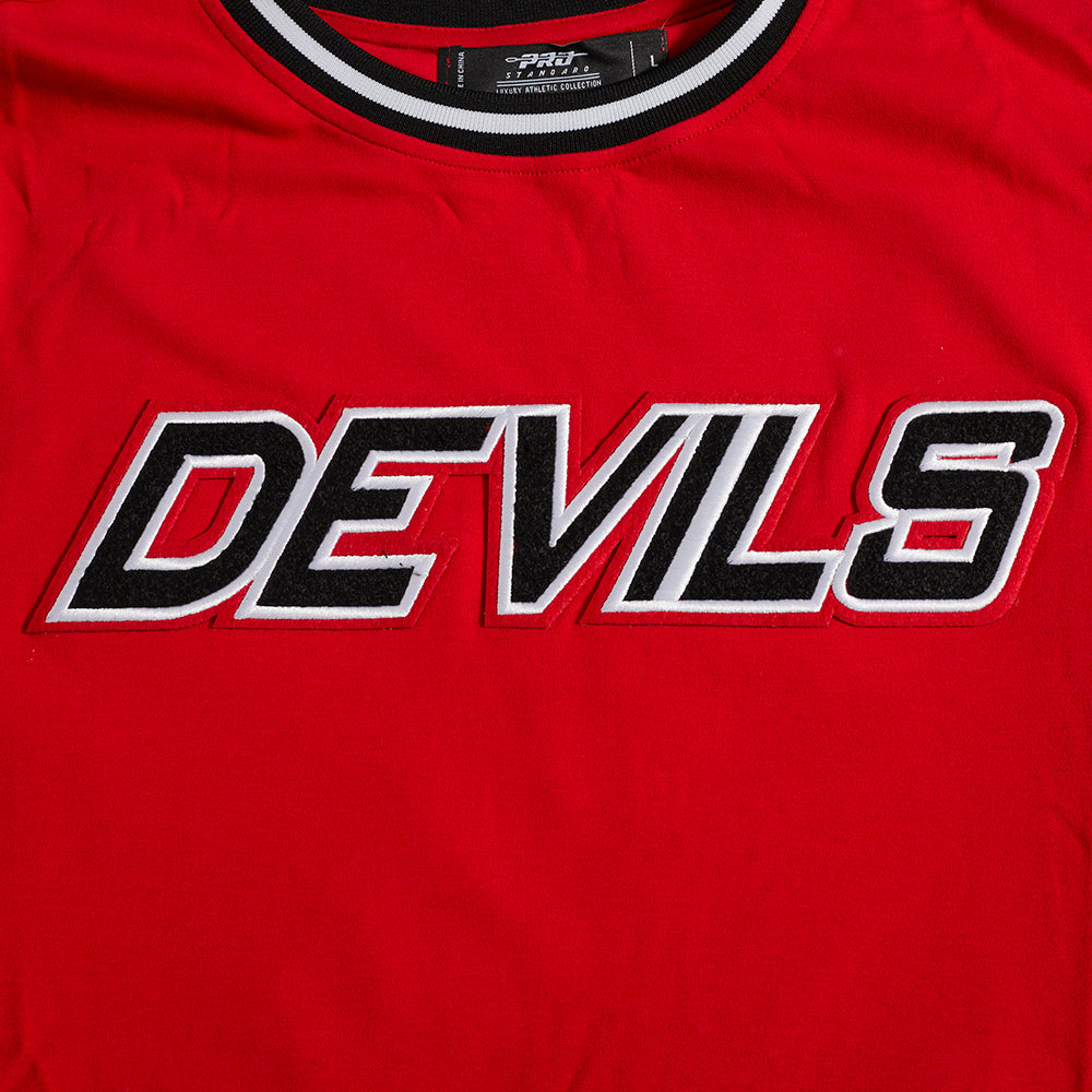 NHL NEW JERSEY DEVILS CLASSIC CHENILLE MEN'S DOUBLE KNIT TEE (RED/BLACK) - Image 5