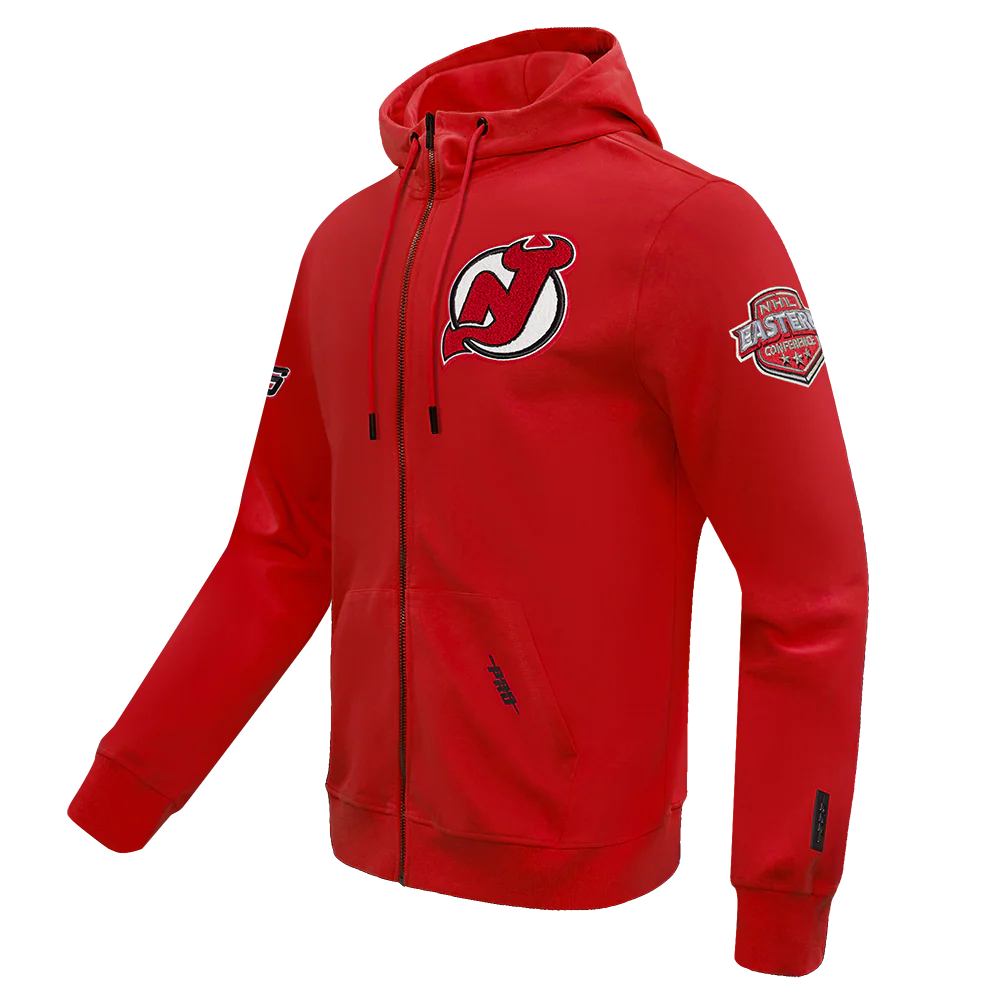 NHL NEW JERSEY DEVILS CLASSIC CHENILLE MEN'S FULL ZIP PULLOVER HOODIE (RED) - Image 2