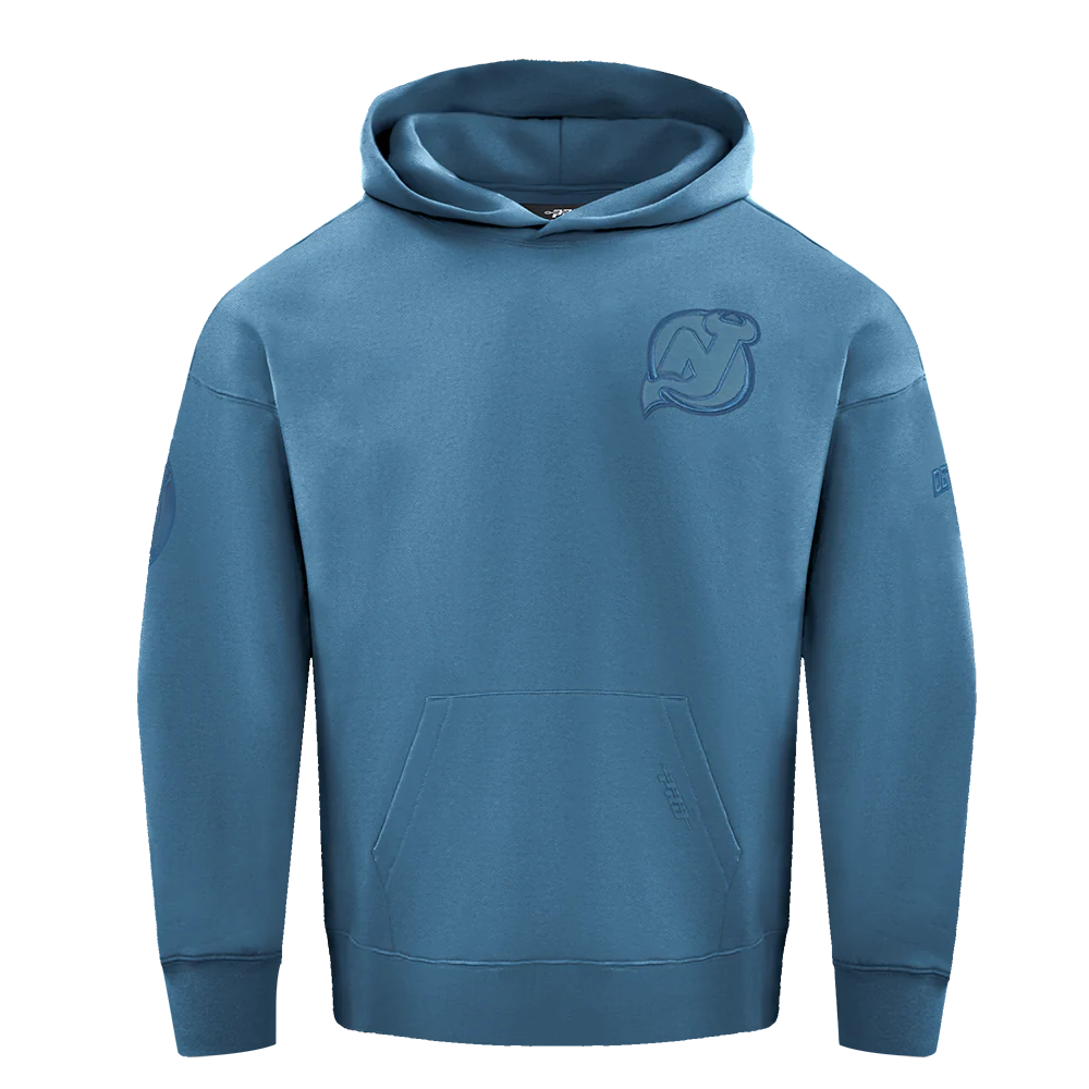 NHL NEW JERSEY DEVILS NEUTRAL MEN'S DROP SHOULDER FLEECE PULLOVER HOODIE (STEEL BLUE)