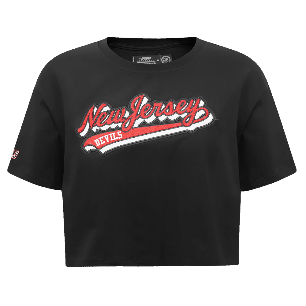 NHL NEW JERSEY DEVILS SCRIPT TAIL WOMEN'S SJ BOXY TEE (BLACK)