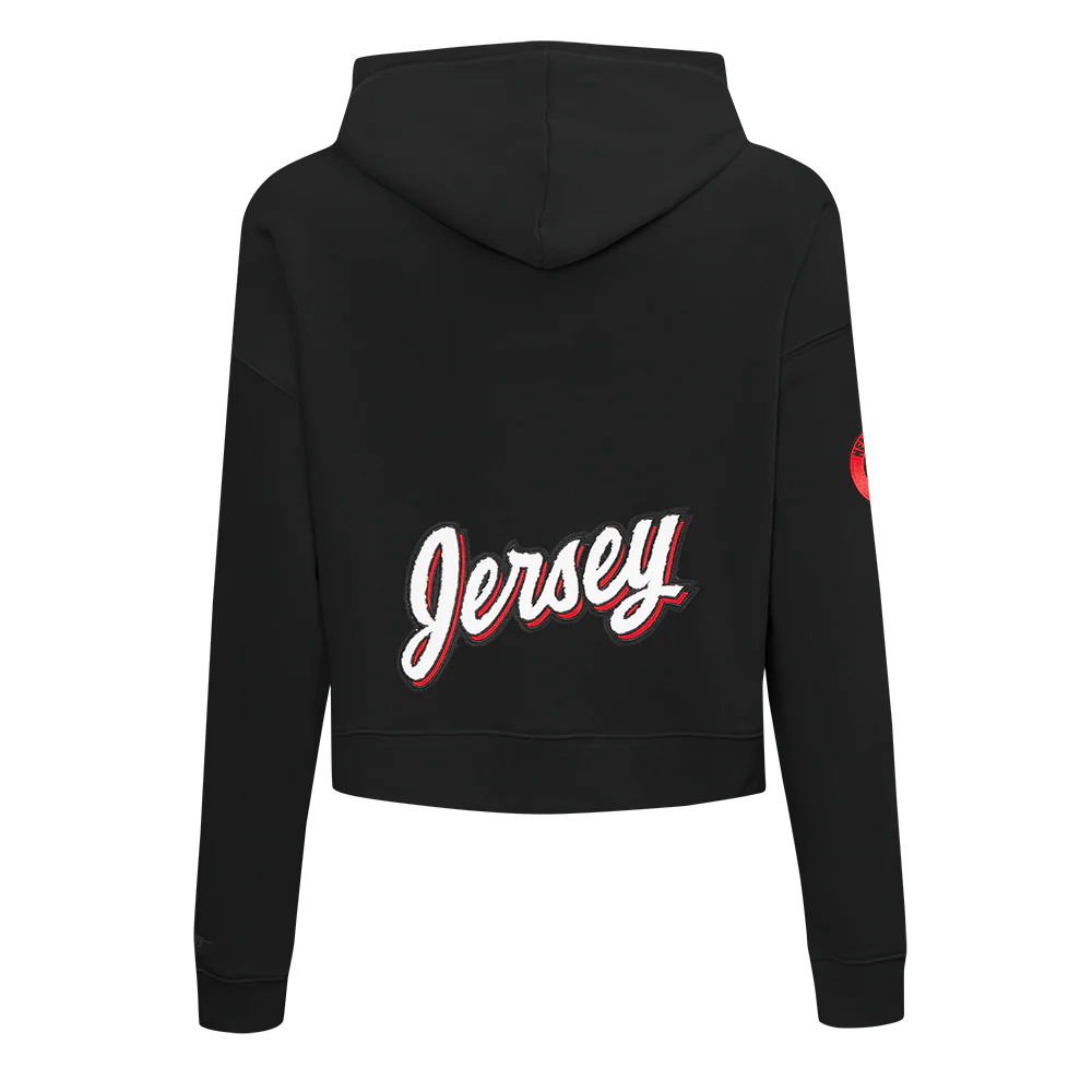 NHL NEW JERSEY DEVILS CLASSIC WOMEN'S FLEECE CROPPED PULLOVER HOODIE (BLACK) - Image 3