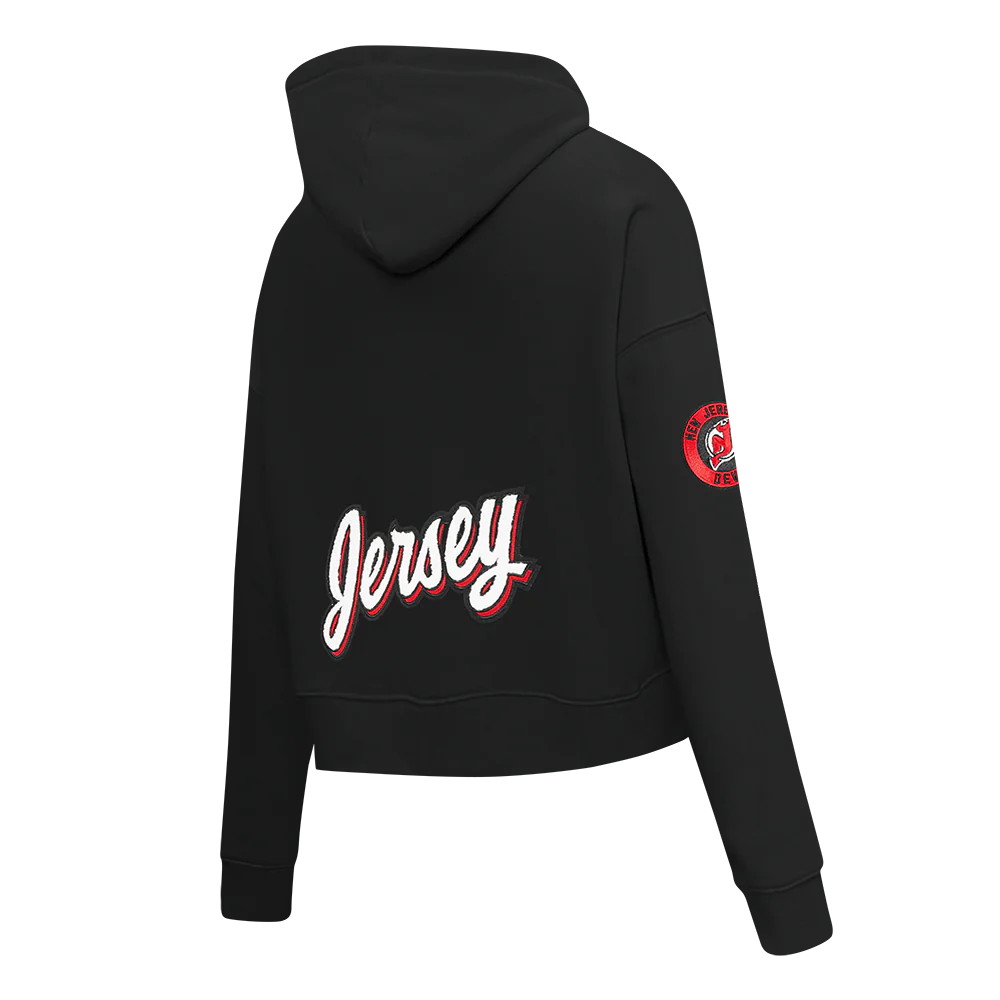 NHL NEW JERSEY DEVILS CLASSIC WOMEN'S FLEECE CROPPED PULLOVER HOODIE (BLACK) - Image 4